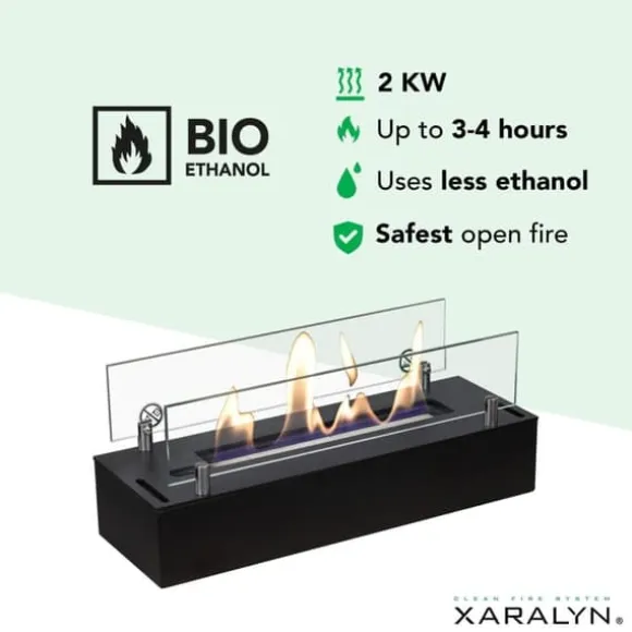 Bio-ethanol brænder S (4114B) - Sort - Bio-ethanol indbygningsovn med patenteret keramisk sten - 2 KW varme