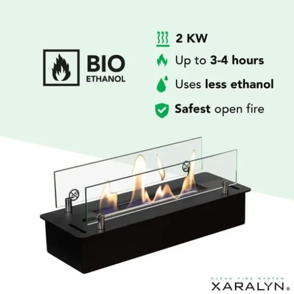 Bioethanolbrænder S med indbygget profil - Sort - sikker og nem installation - 2 KW varme