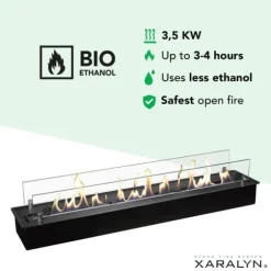 Bioethanolbrænder XL (8014LB) med indbygget læbe - Sort - bioethanol indbygningsovn med patenteret keramisk sten - 3,5 KW varme