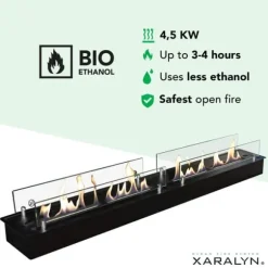 Bioethanolbrænder XXL (11814LB) med indbygget læbe - Sort - Bioethanol indbygningsovn med patenteret keramisk sten - 4,5 KW varme