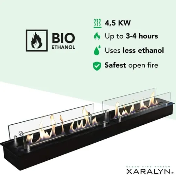 Bioethanolbrænder XXL (11814LB) med indbygget læbe - Sort - Bioethanol indbygningsovn med patenteret keramisk sten - 4,5 KW varme