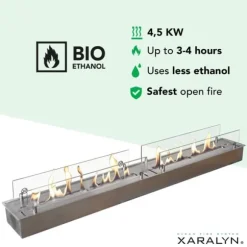 Bioethanolbrænder XXL (11814LS) med indbygget læbe - Børstet rustfrit stål - bioethanol indbygningsovn med patenteret keramisk sten - 4,5 KW varme