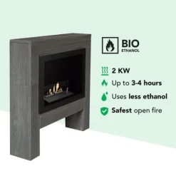 Bio-ethanolpejs – Bolea BBW – trælook – 1,5 kW opvarmning – pejseomramning inklusive indbygget pejs – ægte flammer.