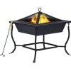 Bålfad i stål - Dekorativt udendørs bål- og grillområde | Størrelse: 42x42x45 cm | Farve: Sort