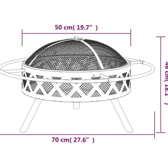 Bålfad med ildrager 70 cm - Stål | Størrelse: XXL
