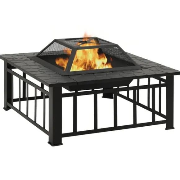 Bålfad med ildrager - Stål | Størrelse: 79x79x46,5 cm | Str. XXL