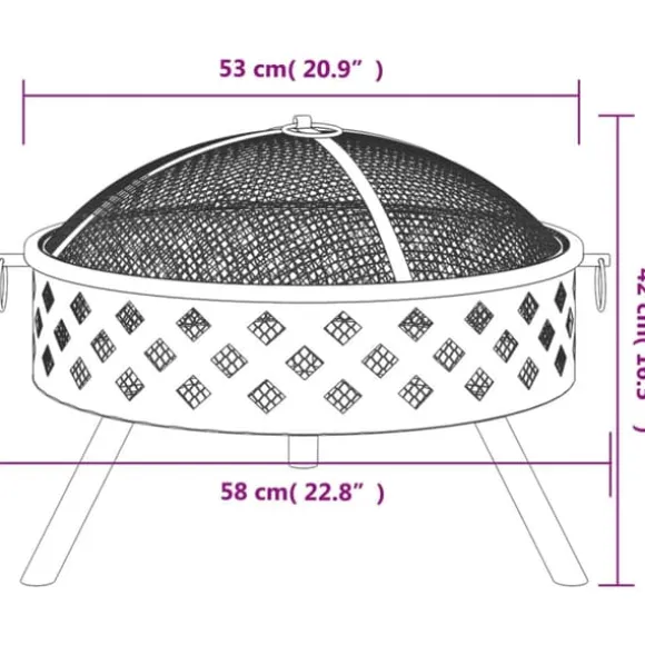 Bålfad med ildrager - Stål | 58 cm | XXL