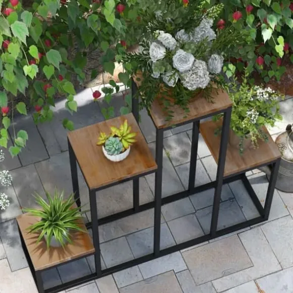 Blomsterhylde 4 niveauer, plantestativ til altan/have, træ lys brun, 80×20×74 cm