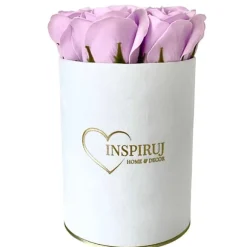 Blomsterkasse Inspiruj - Hvid kasse med sæberoser - nr. 6 Lys lilla