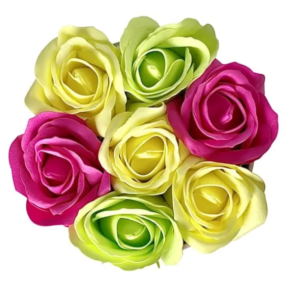 Blomsterkasse Inspiruj - Lyserød kasse med sæberoser - nr. 17 Mix fuchsia grøn gul