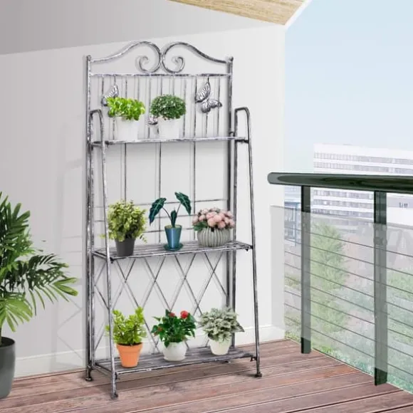 Blomsterstand i metal, 3 niveauer blomsterhylde, 44×25×96 cm, dekorativ & pladsbesparende, sølvgrå