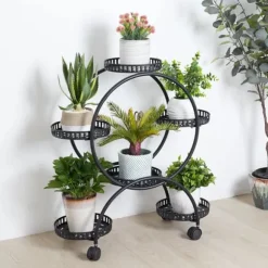 Blomsterstander - Plantehylde med 4 hjul - 6 niveauer - Metal - Samling påkrævet - Str. L - Sort