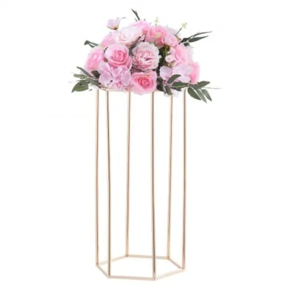 Blomsterstander, sekskantet søjle blomsterdisplay, 29x25x60 cm, guld, stål