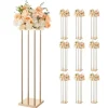 Blomsterstander Sæt - Søjle/Piedestal - Sæt Af 10 - Højde 80 cm - Metal - Cylindrisk & Kubisk - Til Bryllup & Fest - Guld