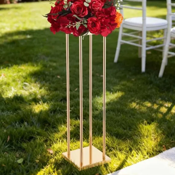 Blomsterstander Sæt - Søjle/Piedestal - Sæt Af 10 - Højde 80 cm - Metal - Cylindrisk & Kubisk - Til Bryllup & Fest - Guld