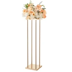 Blomsterstander Sæt - Søjle/Piedestal - Sæt Af 10 - Højde 80 cm - Metal - Cylindrisk & Kubisk - Til Bryllup & Fest - Guld