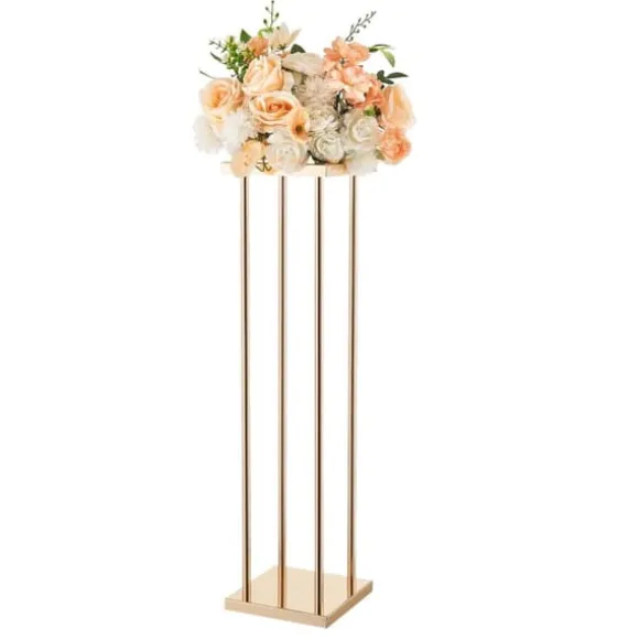 Blomsterstander Sæt - Søjle/Piedestal - Sæt Af 10 - Højde 80 cm - Metal - Cylindrisk & Kubisk - Til Bryllup & Fest - Guld
