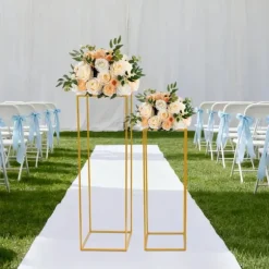 Blomsterstander til bryllup 2-pak - Rektangulær stander - 80 cm & 100 cm - Metal - Fritstående - Moderne design - Guld