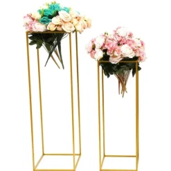 Blomsterstander til bryllup 2-pak - Rektangulær stander - 80 cm & 100 cm - Metal - Fritstående - Moderne design - Guld