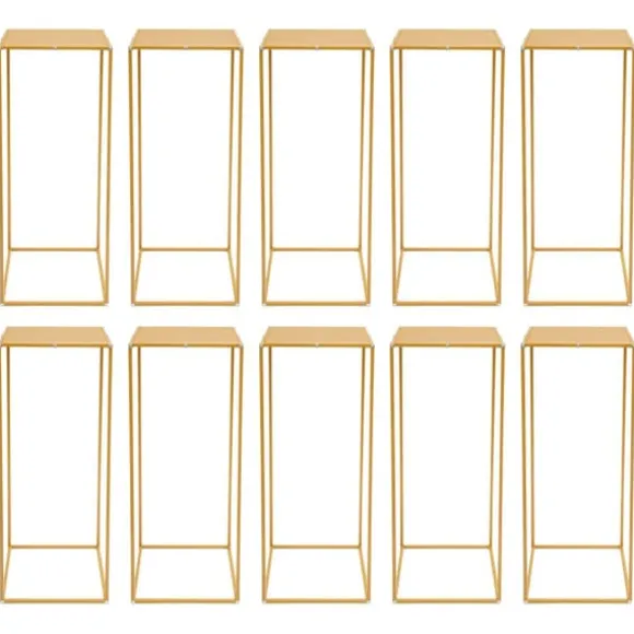 Blomsterstander til Bryllup - Rektangulær Geometrisk Metalstativ - 10-Pak - 30×30×80 cm - Str. L - Guld