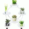 Blomsterstander til krukker - Rund metalstander med hjul - Til altan og have - Hvid