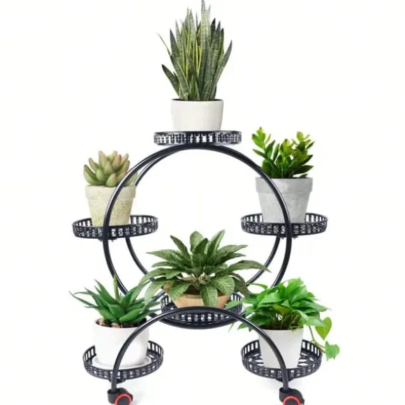 Blomsterstander til krukker - Rund metalstander med hjul - Til altan og have - Hvid