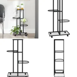 Blomsterstativ 4 niveauer med hjul 44x23x80 cm jern sort - Blomsterstativ - Blomsterstativer - Home & Living