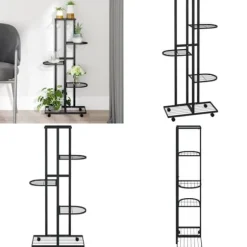 Blomsterstativ 5 niveauer med hjul 44x23x100 cm jern sort - Blomsterstativ - Blomsterstativer - Home & Living
