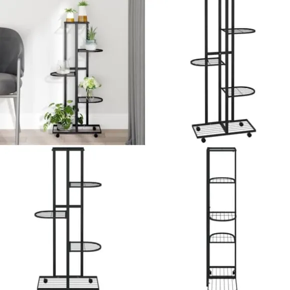 Blomsterstativ 5 niveauer med hjul 44x23x100 cm jern sort - Blomsterstativ - Blomsterstativer - Home & Living