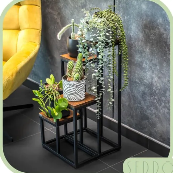 Blomsterstativ, hylde til blomster, planter, potter, fritstående, 4 hylder, loft