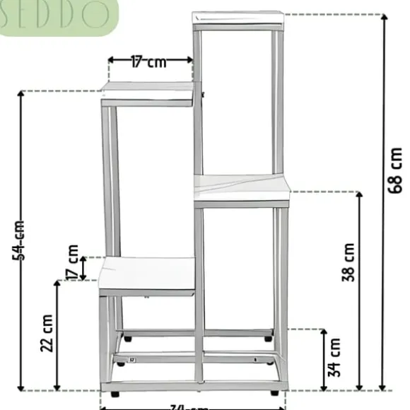 Blomsterstativ, hylde til blomster, planter, potter, fritstående, 4 hylder, loft
