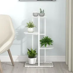 Blomsterstativ i 4 niveauer 43x22x76 cm metal hvid - Plantestativ - Plantestativer - Home & Living