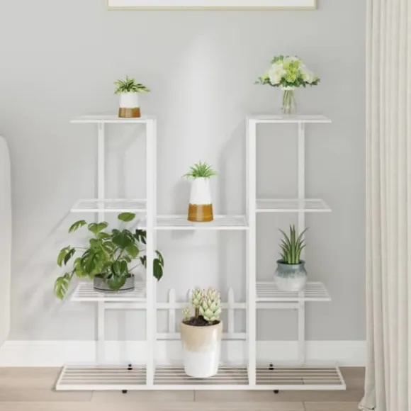 Blomsterstativ i jern - Plantestativ | Farve: Hvid | Størrelse: 94,5x25x89 cm