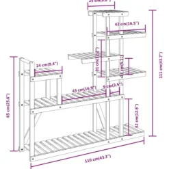 Blomsterstativ i massivt fyrretræ - Plantestativ | Størrelse: 110x25x111 cm