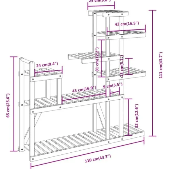 Blomsterstativ i massivt fyrretræ - Plantestativ | Størrelse: 110x25x111 cm