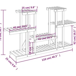 Blomsterstativ i massivt fyrretræ - Plantestativ til indendørs og udendørs brug | Størrelse: 110x25x73 cm
