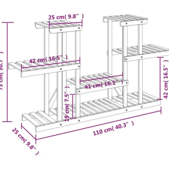 Blomsterstativ i massivt fyrretræ - Plantestativ til indendørs og udendørs brug | Størrelse: 110x25x73 cm