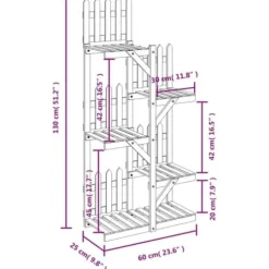 Blomsterstativ i massivt fyrretræ - Plantestativ | Størrelse: 60x25x130 cm