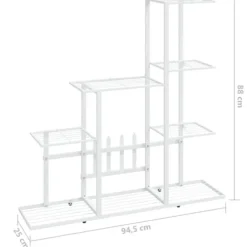 Blomsterstativ i metal - Robust plantestativ til indendørs brug | Størrelse: 94,5x25x88 cm | Farve: Hvid