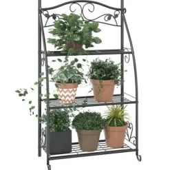 Blomsterstativ i stål – 3-hylder | Farve: Sort | Størrelse: 56x30x96 cm