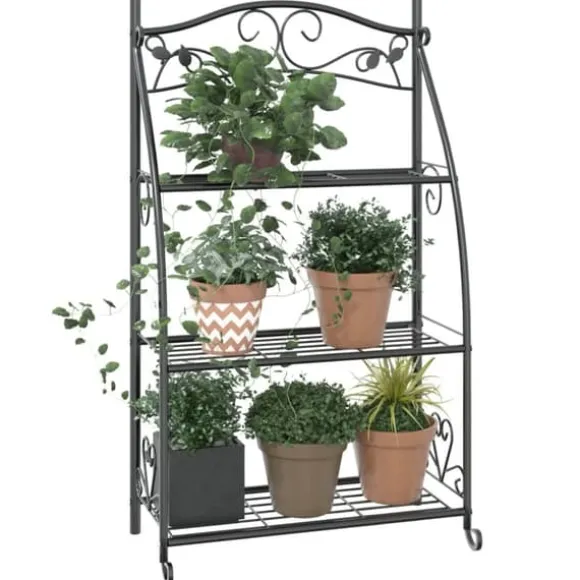 Blomsterstativ i stål – 3-hylder | Farve: Sort | Størrelse: 56x30x96 cm