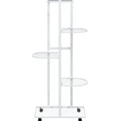 Blomsterstativ med 5 niveauer og hjul - Plantestativ i jern | Farve: Hvid | Størrelse: 44x23x100 cm
