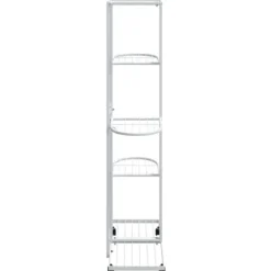 Blomsterstativ med 5 niveauer og hjul - Plantestativ i jern | Farve: Hvid | Størrelse: 44x23x100 cm