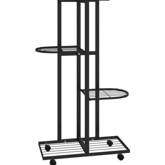 Blomsterstativ med 4 niveauer og hjul - Jern | Farve: Sort | Størrelse: 44x23x80 cm