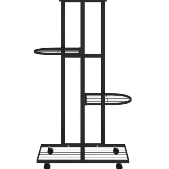 Blomsterstativ med 4 niveauer og hjul - Jern | Farve: Sort | Størrelse: 44x23x80 cm