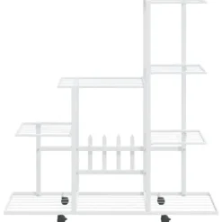 Blomsterstativ med hjul - Plantestativ i metal | Farve: Hvid | Størrelse: 94,5x25x92,5 cm