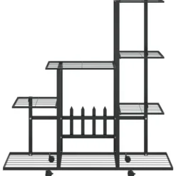 Blomsterstativ med hjul - Metal | Farve: Sort | Størrelse: 94,5x25x92,5 cm
