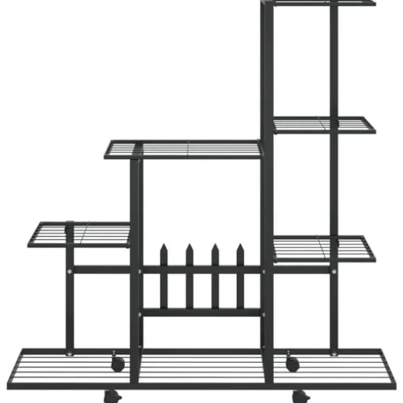 Blomsterstativ med hjul - Metal | Farve: Sort | Størrelse: 94,5x25x92,5 cm