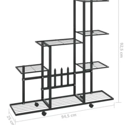 Blomsterstativ med hjul - Metal | Farve: Sort | Størrelse: 94,5x25x92,5 cm