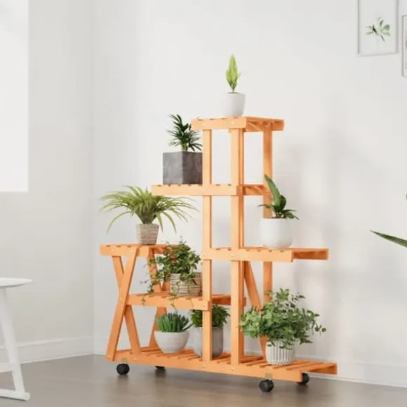 Blomsterstativ med hjul i massivt fyrretræ - Plantestativ | Størrelse: 95x25x101 cm